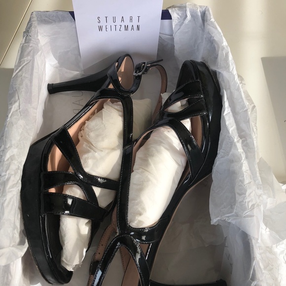 Stuart Weitzman Axis Black Patent Leather Women's Platform Sandals US 8W - Picture 8 of 8